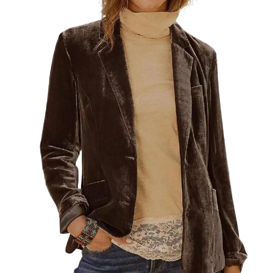 Brown Velvet Woman Velvet Jacket Ladies Velvet Single Breasted