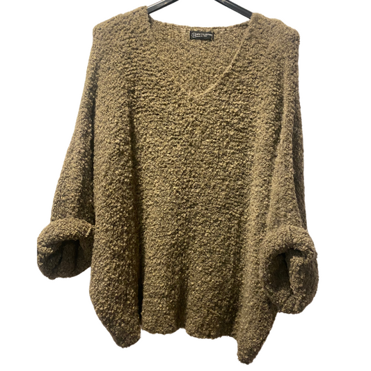 Italian Loose Dolman Sleeve Soft Open Weave Nubby Sweater