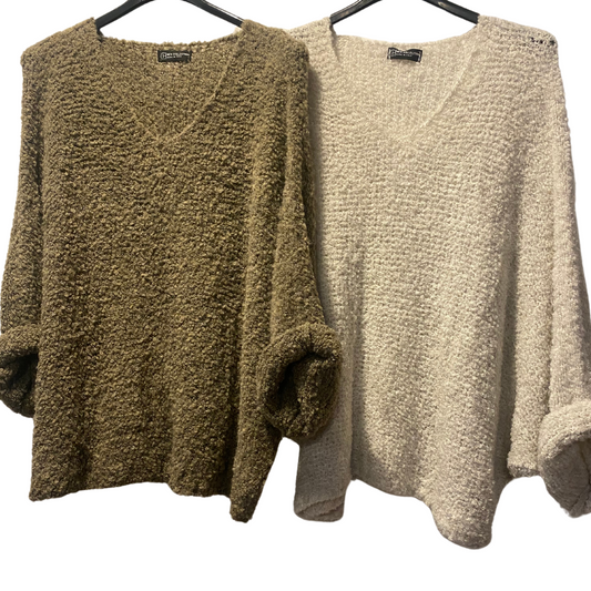 Italian Loose Dolman Sleeve Soft Open Weave Nubby Sweater