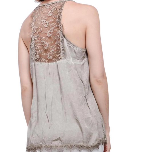 Italian Viscose Tank Top with Lace Trim and lace Racerback
