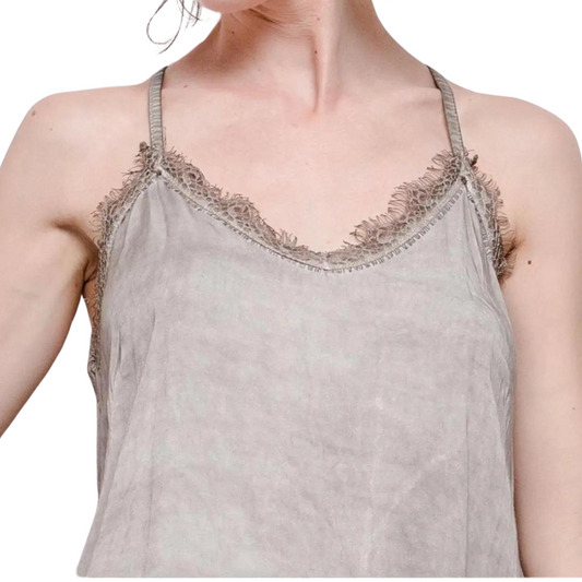Italian Viscose Tank Top with Lace Trim and lace Racerback