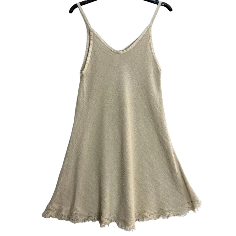 Italian Linen Cotton Spaghetti Strap Tunic Top with Raw Edge Hem