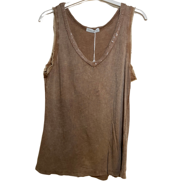 Italian Tank Top with Sequence Neck Trim Detail Various Neutral Colors