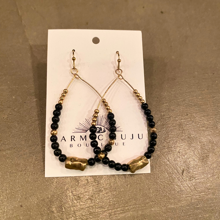 Beaded Gold and Colored Beads Dangle Teardrop Fashion Earrings