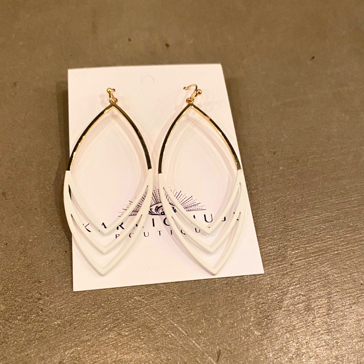 Oblong Pointed Gold Upper and Colored Bottom Dangle Fashion Earrings