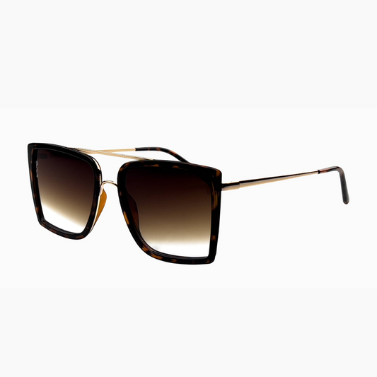 Otra Velda Tortoise Oversized Squared Metal Sunglasses with Gradient Brown Lens