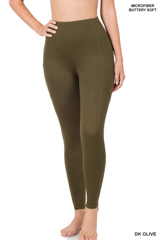 Black or Dark Olive Green Ultra Buttery Soft Leggings with Leg Pockets