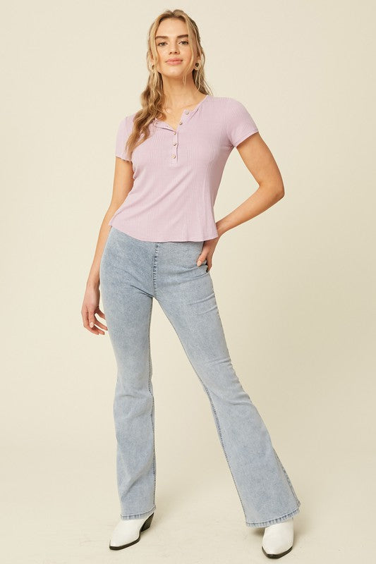 Stretch High Rise Flare Denim Pants