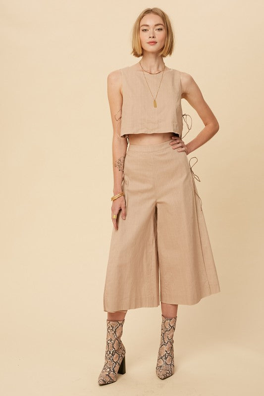 Stretch Linen Sleeveless Top and Palazzo Pant Set