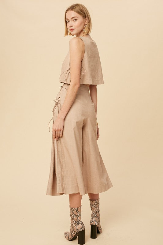Stretch Linen Sleeveless Top and Palazzo Pant Set