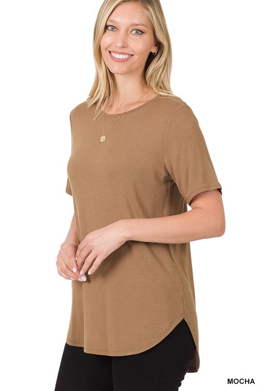 Short Sleeve Round Neck Hi-Low Top