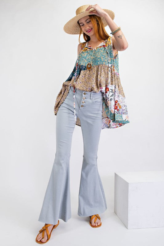 Stretch Button Bell Bottom Jean