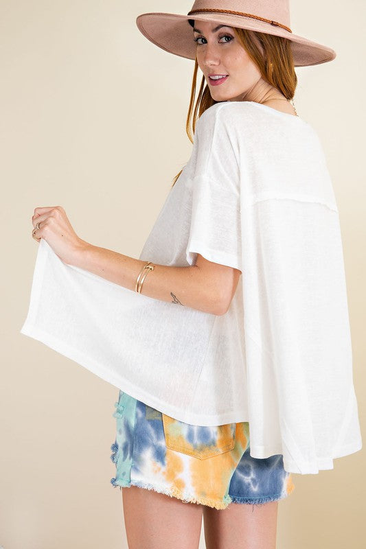 Loose Fit Hi Low Short Sleeve Tee Shirt