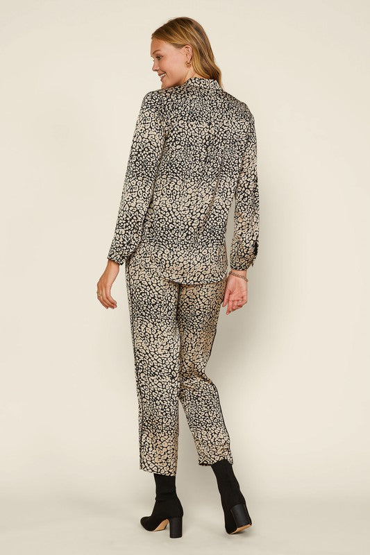 Printed Satin Button Down Shirt