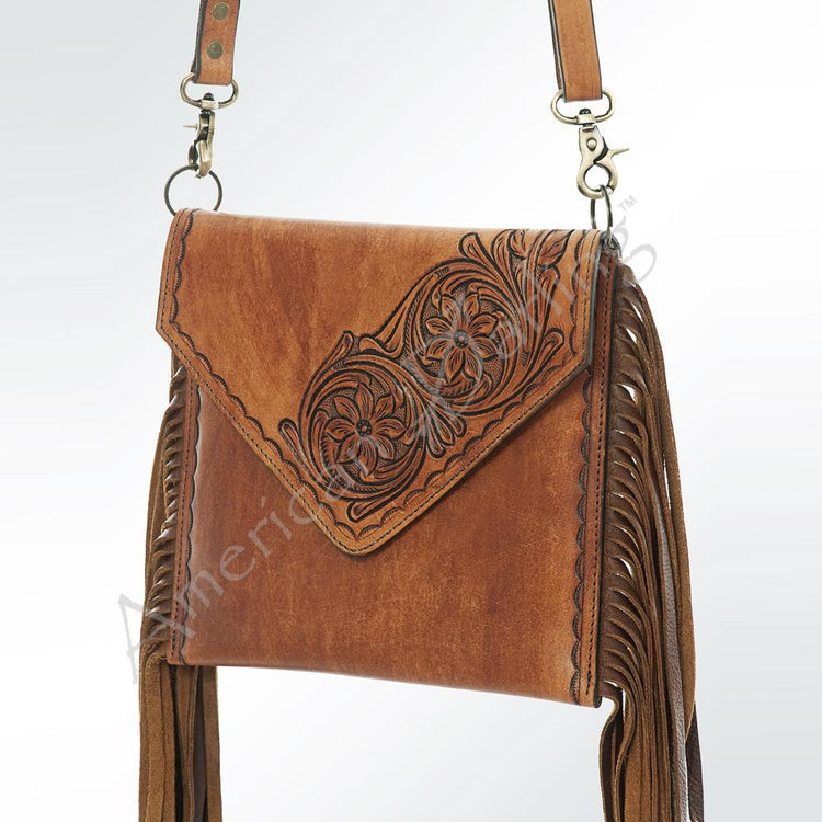 Hand Tooled Fringe Leather Crossbody 2