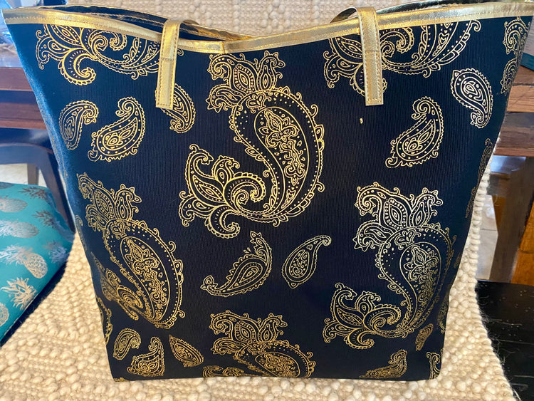 Black Gold Paisley Tote
