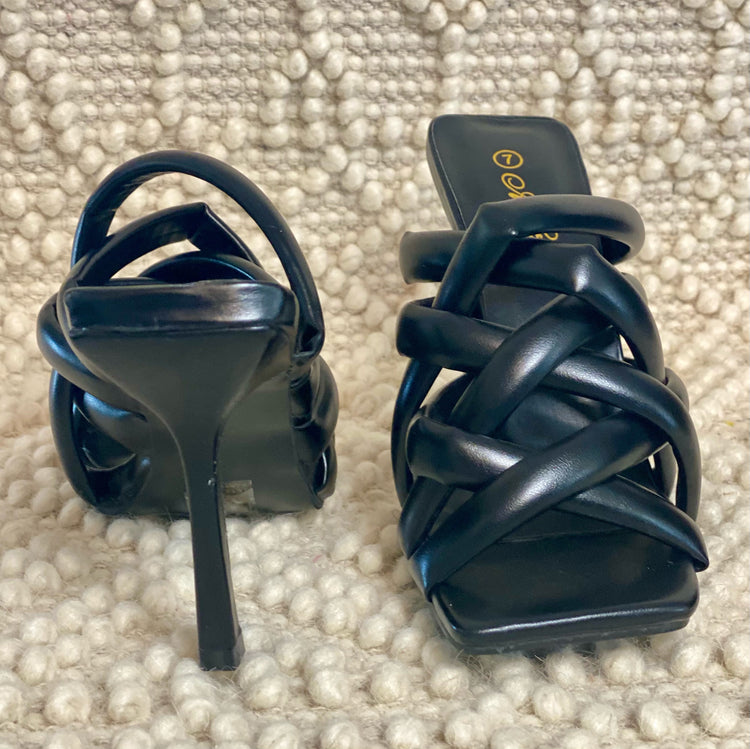 Puffy Multi Strap Slide Square Toe Heel