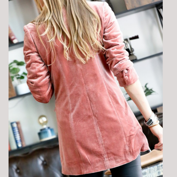 Vintage Pink Double Breasted Velvet Blazer Jacket