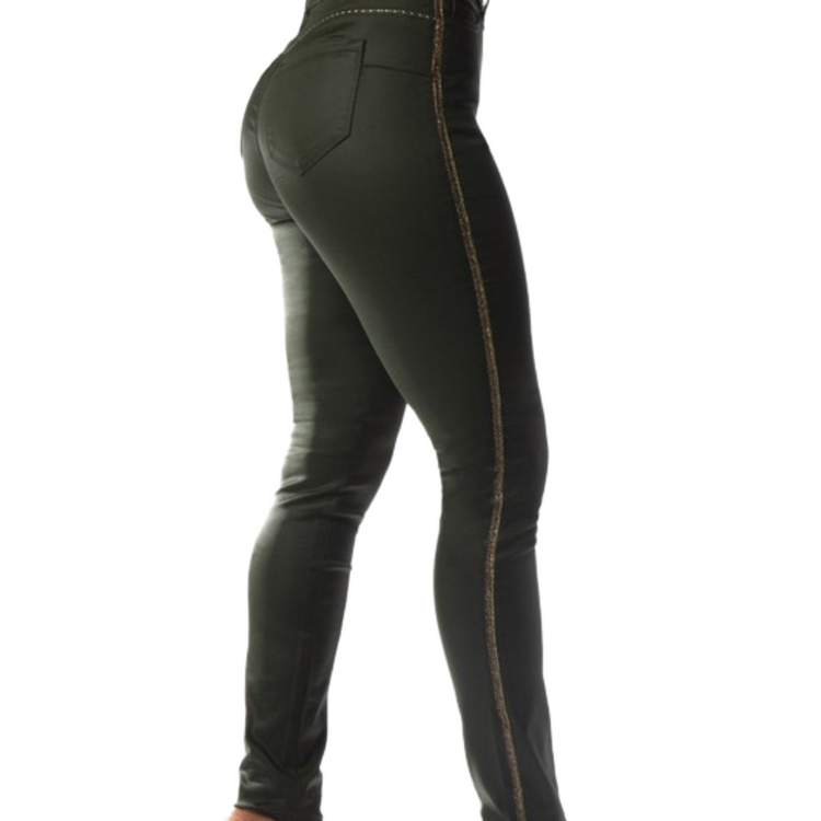 Gold Tux Stripe Skinny Stretch Pants