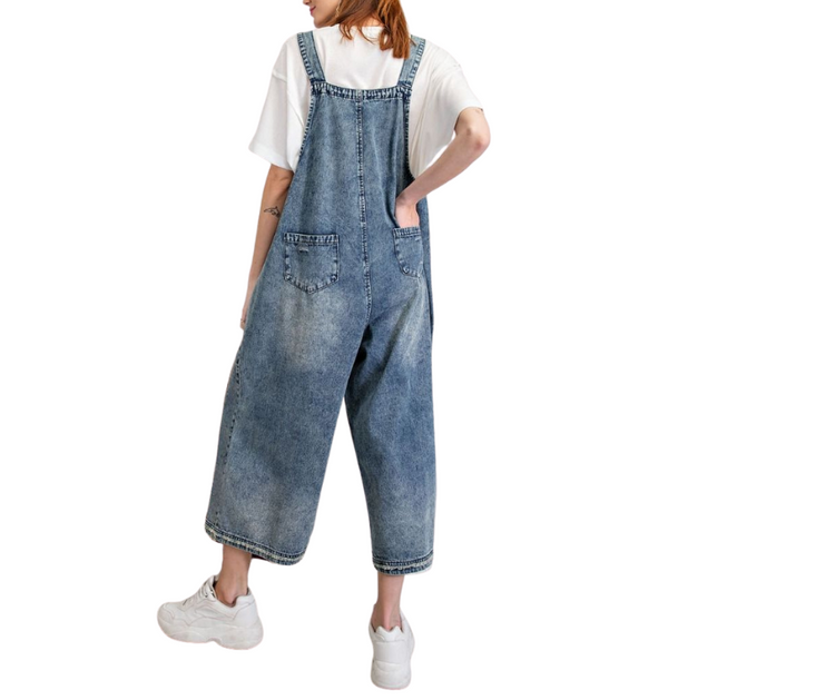 Washed Denim Oversized Overalls
