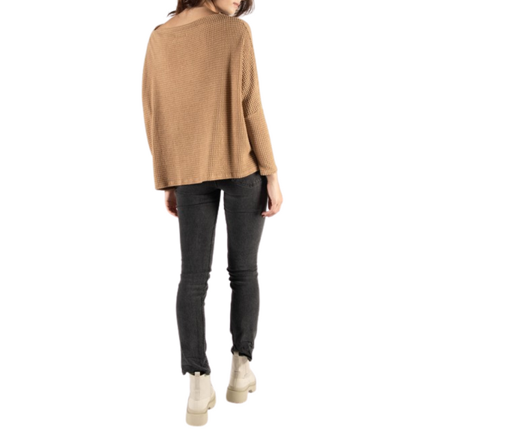 Tan Waffle Knit Dolman Sleeve Top