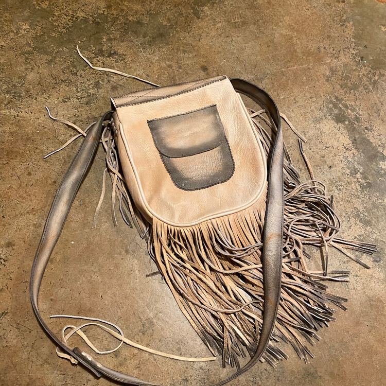 Native American Inspired Cream Leather w/ Fringe Shoulder/Crossbody Purse
