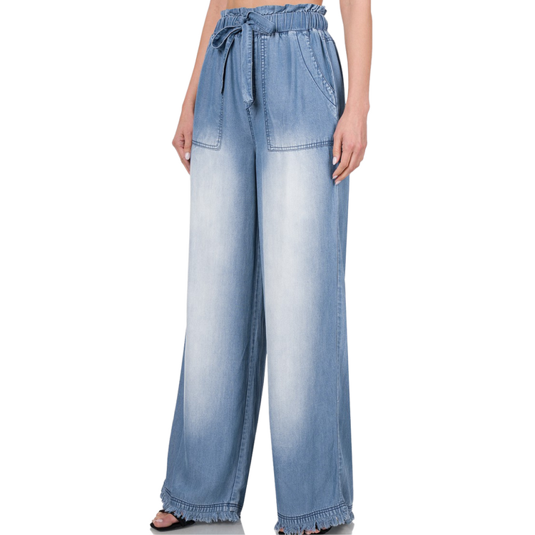 Medium Distressed Washed Chambray Drawstring Pants