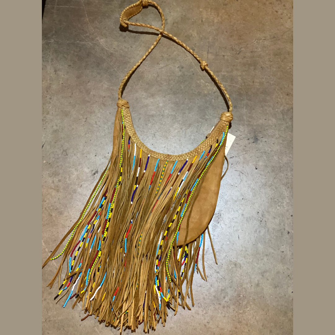 Fringe Leather Beaded Crossbody Purse