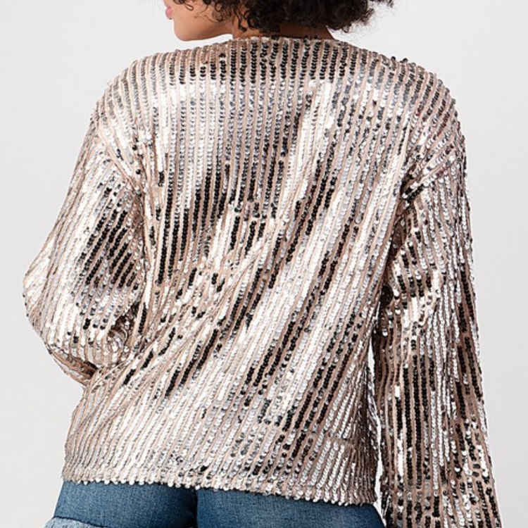 Open Front Long Sleeve Flowy Sequin Jacket