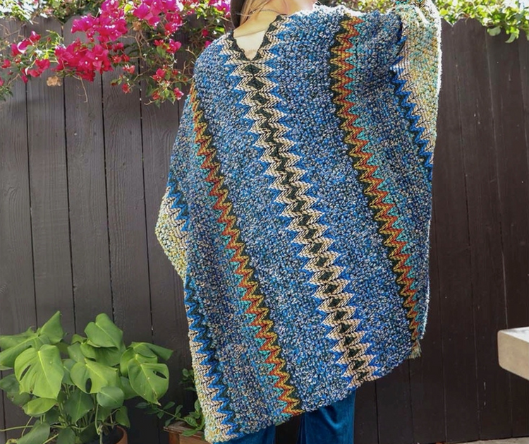 Chunky Nubby Multi-Colored Vertical Striped Sweater Kimono Pancho