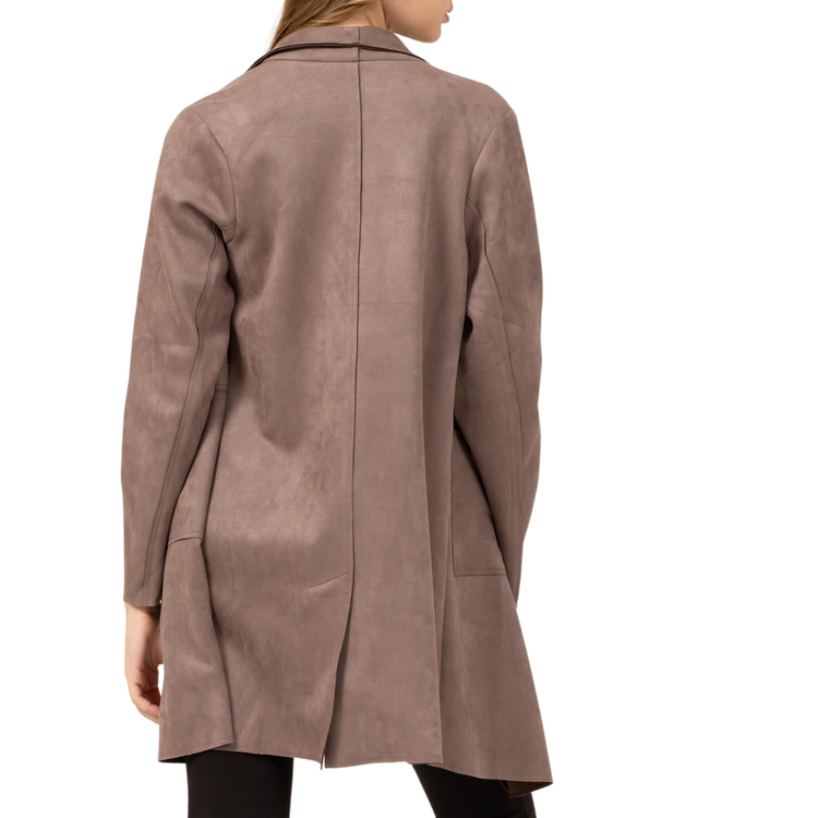 Mushroom Faux Suede Wide Collared Lapel Duster Open Jacket with Pockets