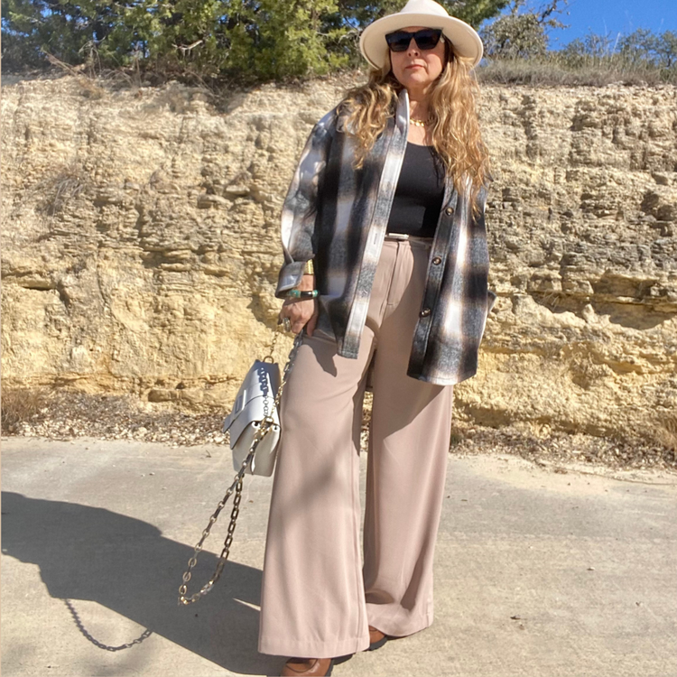 Taupe Brown Plaid Long Button Down Shirt Shacket