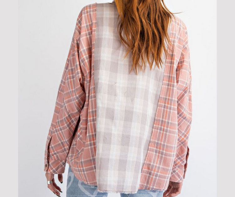 Plaid Patchwork Button Down With Two Pockets