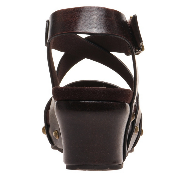 Brown Faux Leather Thick Strappy Wedge Sandal