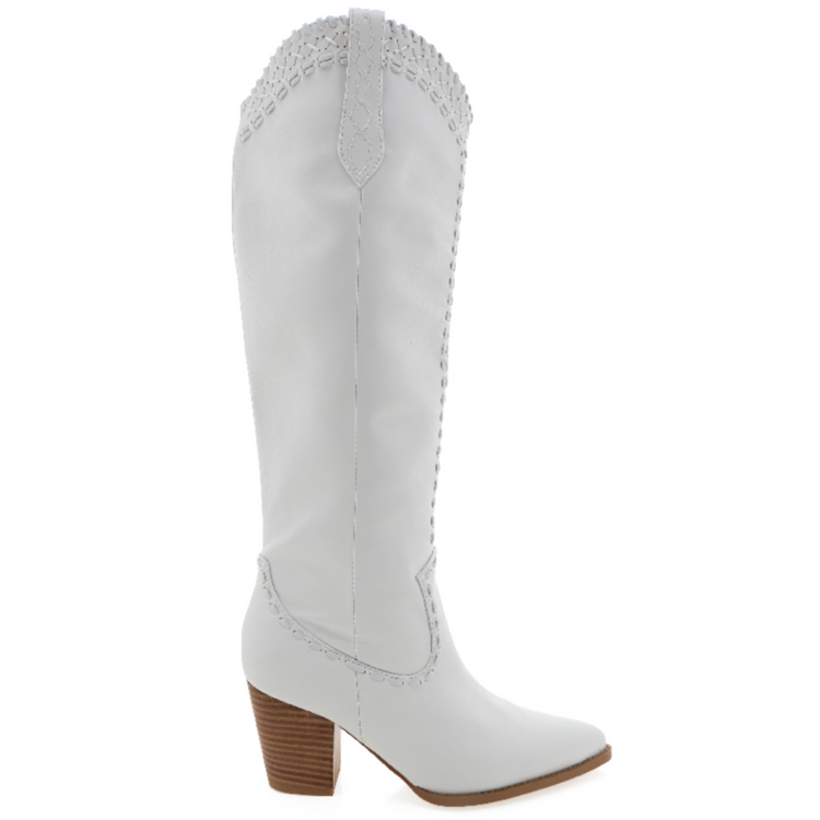 White Tall Western Boot