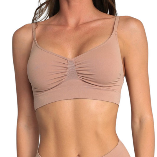 100% Made in Italy Nude Taupe Seamless Adjustable Strap Active Bra