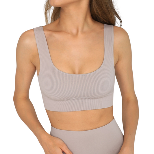 100% Made in Italy Ribbed Dusty Nude Active Top