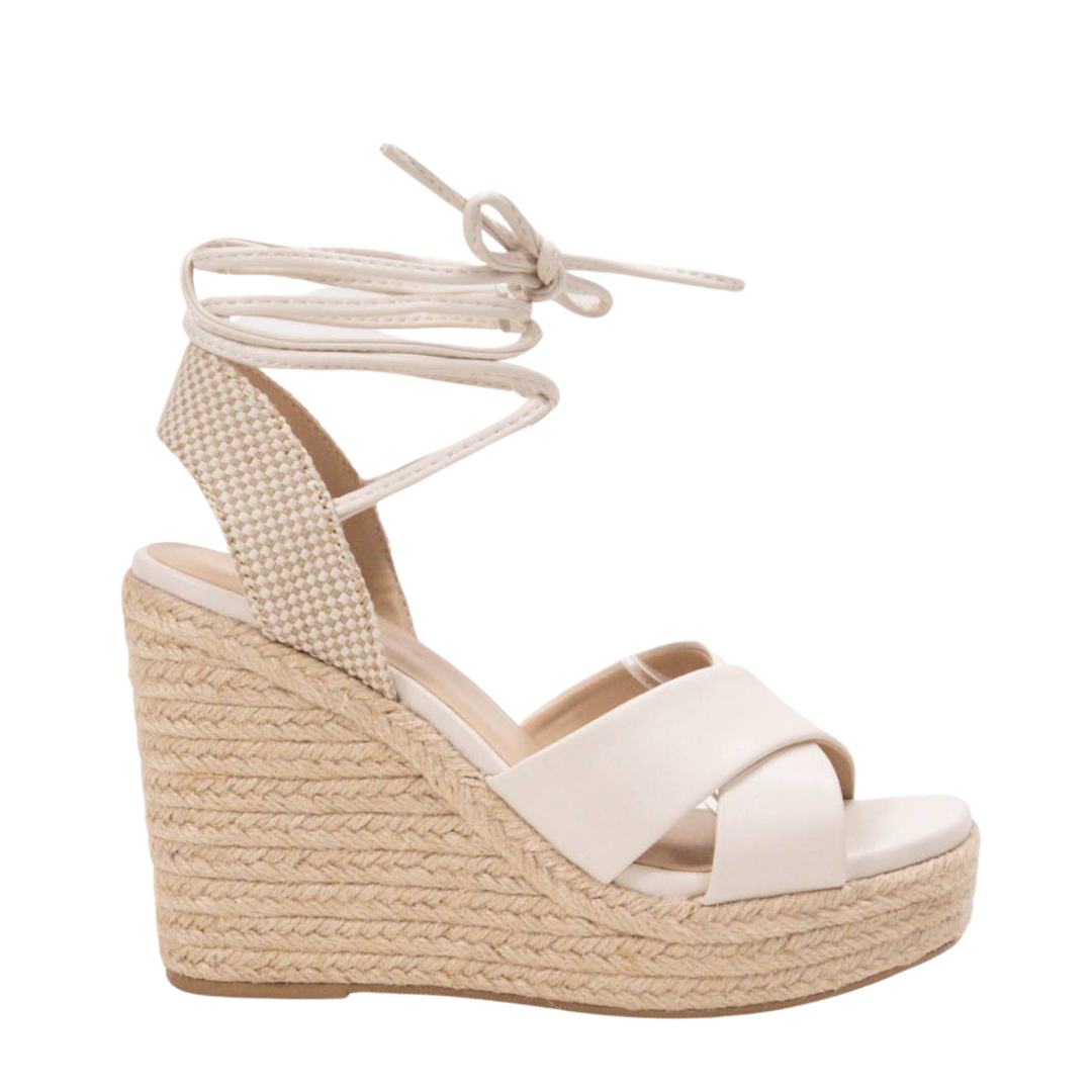 Bone Cream Platform Wedge Strappy Sandal