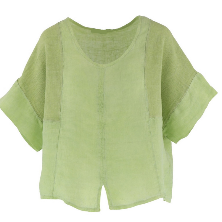 Lime Green Italian Cotton Linen Short Sleeve Top