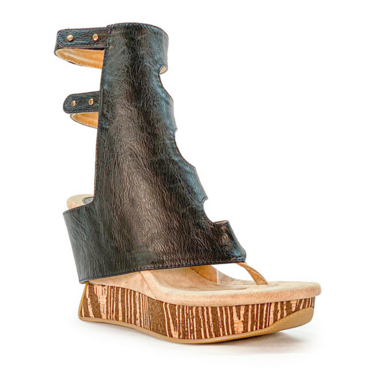 Black Camel Reversible Gladiator Wedge Sandal