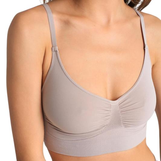 100% Made in Italy Dusty Nude Seamless Adjustable Strap Active Bra