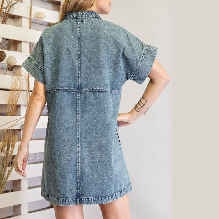 Vintage Denim Short Sleeve Shirt Dress