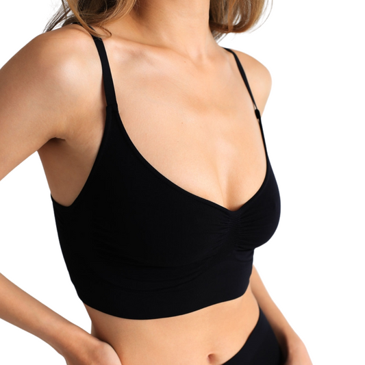 100% Made in Italy Black Seamless Adjustable Strap Active Bra