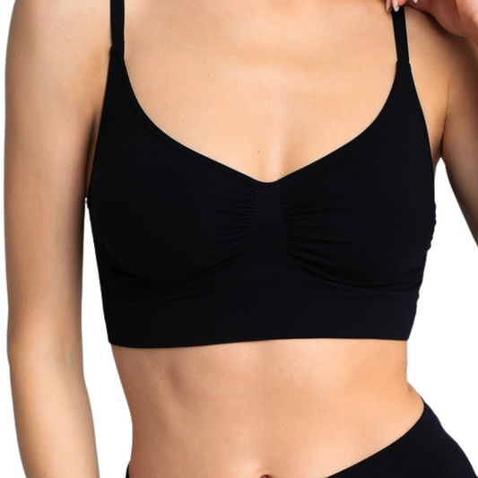 100% Made in Italy Black Seamless Adjustable Strap Active Bra