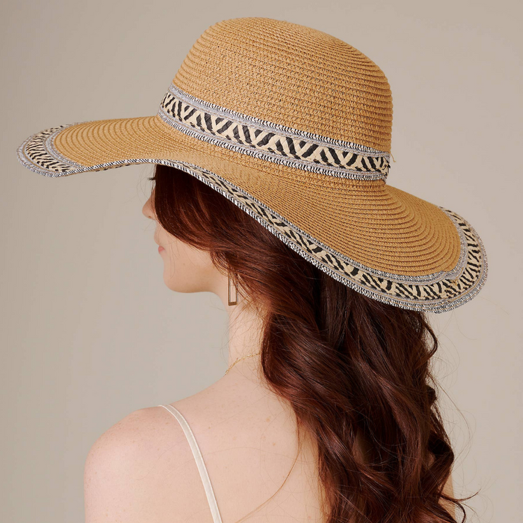 Aztec Trim Floppy Straw Sun Hat