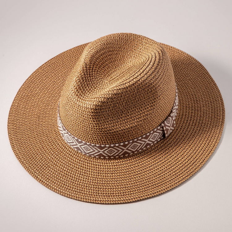 Aztec Strap Straw Fedora Hat (Natural)