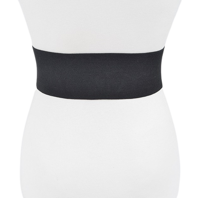 Black or Nude Thick Banded Elastic Stretch Belt with Slim Gold Buckle