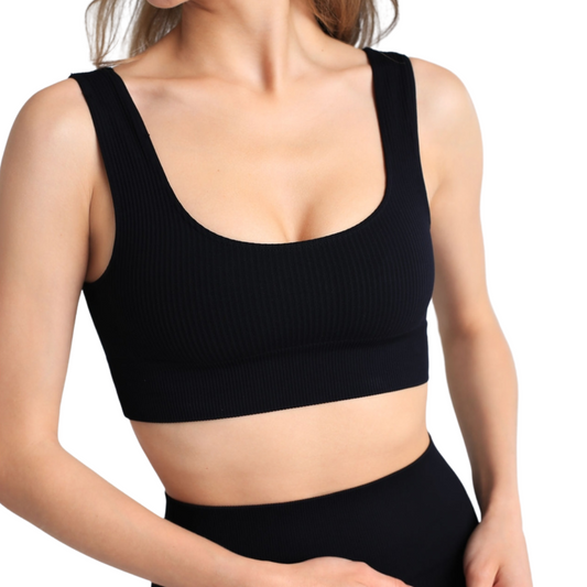 100% Made in Italy Ribbed Black Active Top