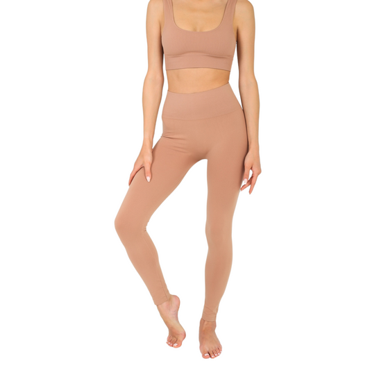 100% Made in Italy Classic Straight High-Waisted Nude Taupe Leggings