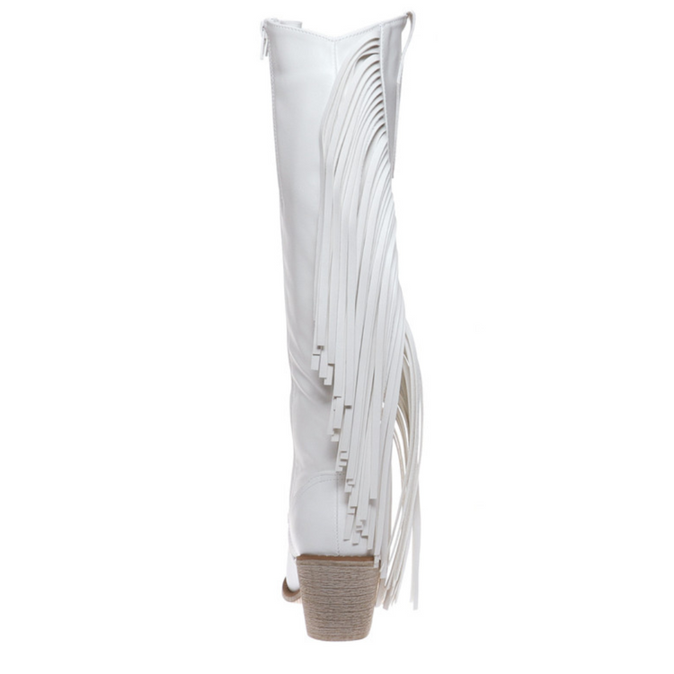 Wilder 11 - Tall White Fringe Boots